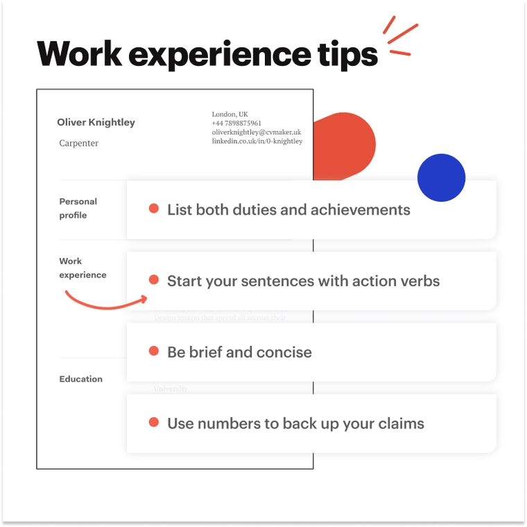 Carpenter CV - work experience tips