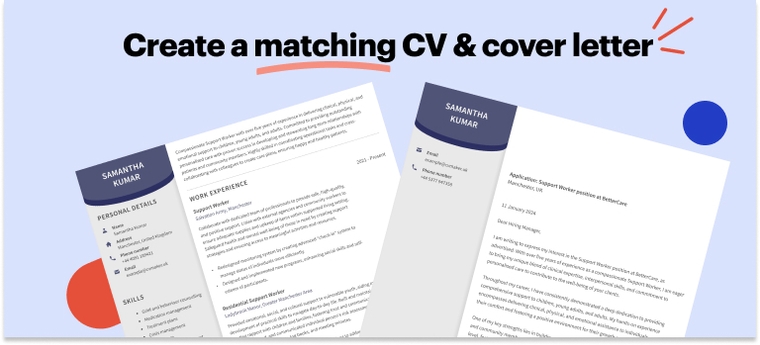 matching CV and cover letter example for a support worker