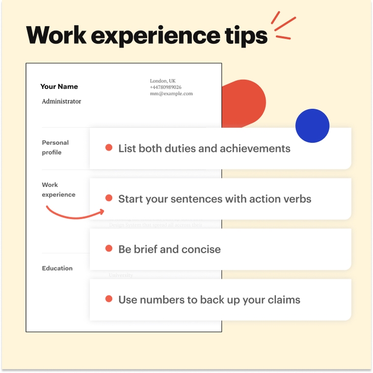 Admin CV work experience tips