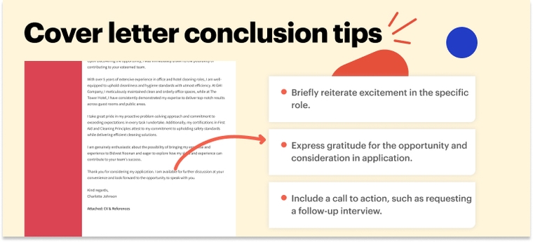 How to write the conclusion of a cover letter for a cleaner | Template & tips