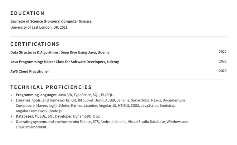 Example CV for a developer UK Example CV for a developer UK - Including: Education, certifications and technical proficiencies
