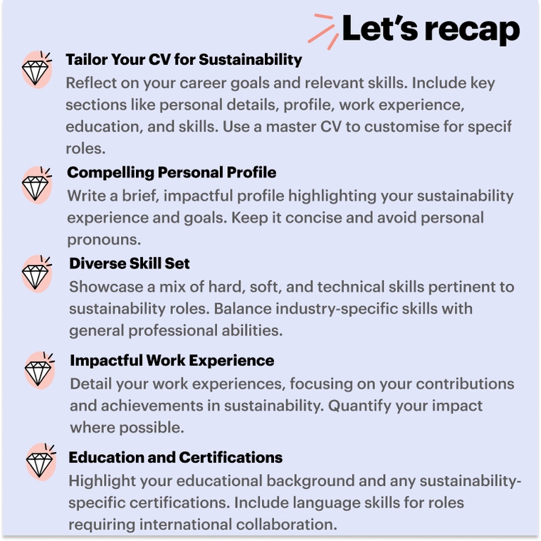 Sustainability CV Key Takeaways Sustainability CV Key takeaways