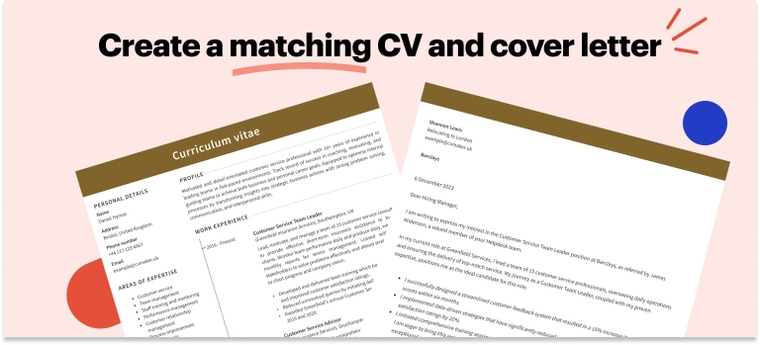 Customer service - matching CV and cover letter