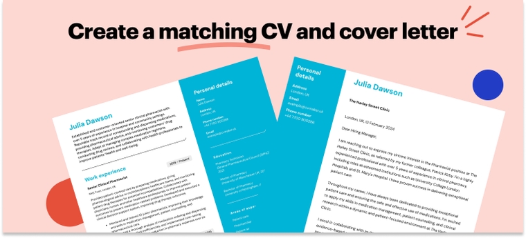 Matching CV and cover letter examples for a pharmacist