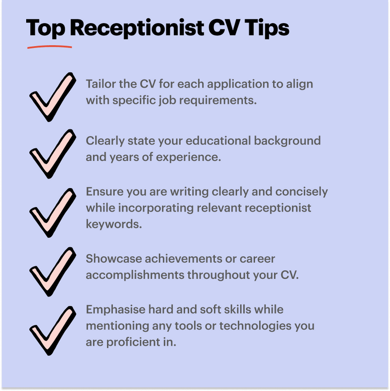 best CV tips for a rereceptionist CV