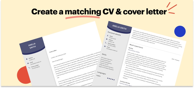 Matching Barista CV and cover letter example