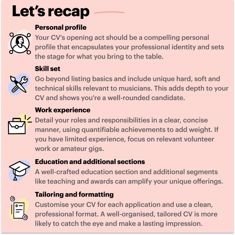 Key takeaways musician CV