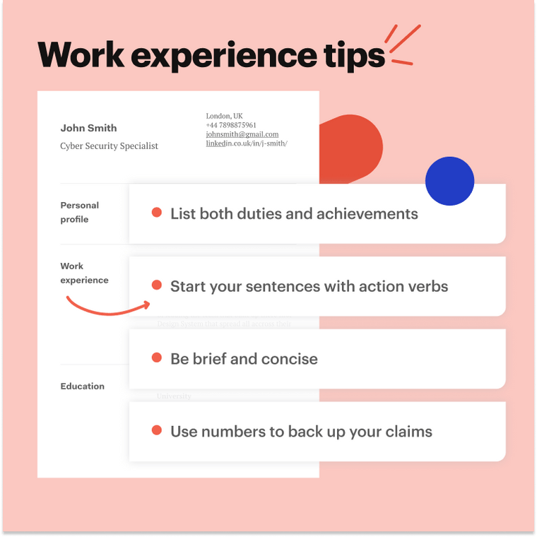 cyber security CV work experience tips