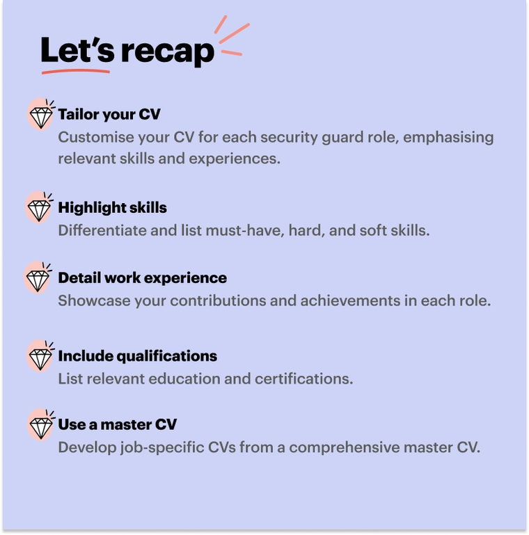 Security guard CV key takeaways