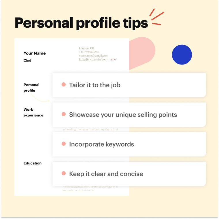 Chef CV template - personal profile tips