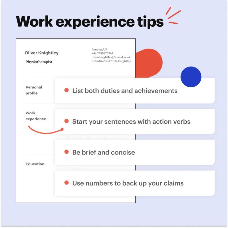 Physiotherapist CV - work experience tips Physiotherapist CV - work experience tips