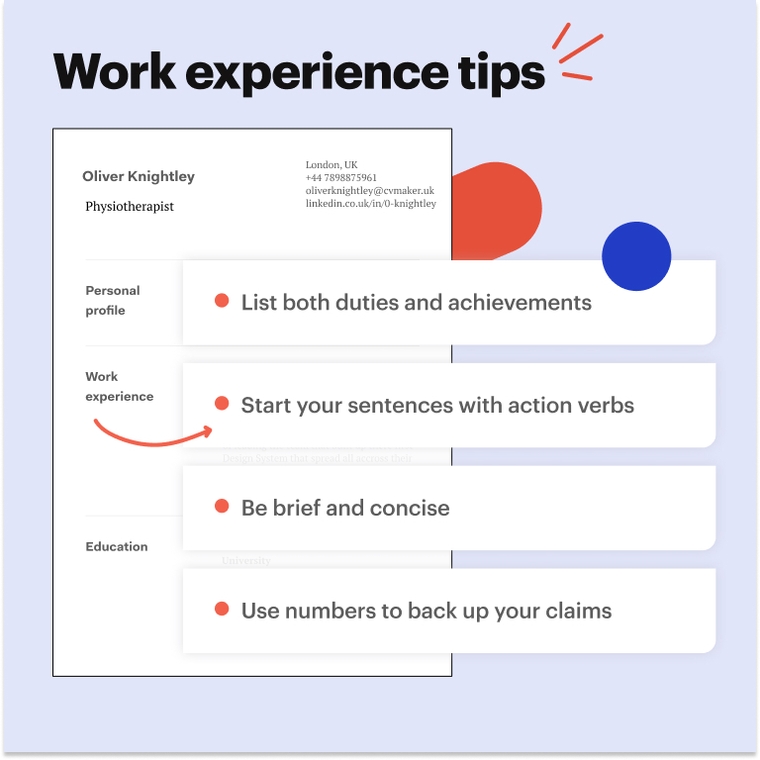Physiotherapist CV - work experience tips