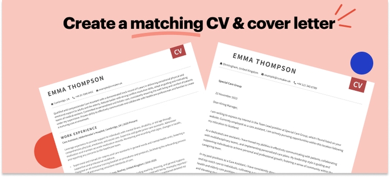care assistant matching CV and cover letter 