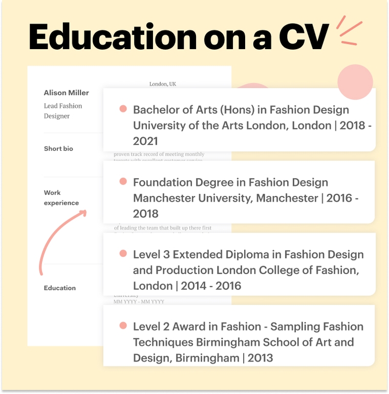 Education examples CV