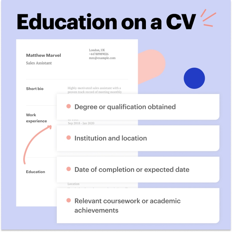 Education on a CV tips