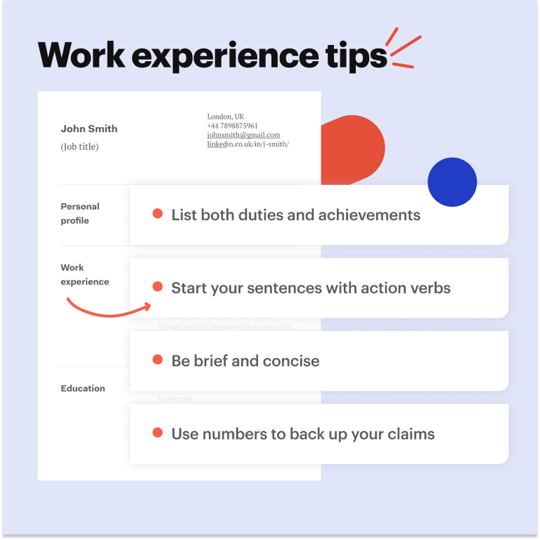 good CV example - work experience section