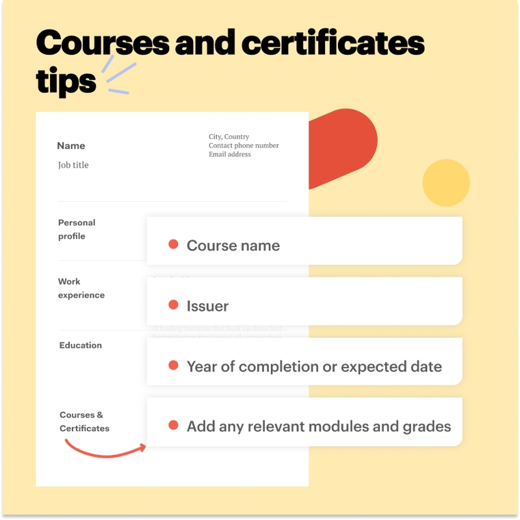 courses and certificates on a sports CV