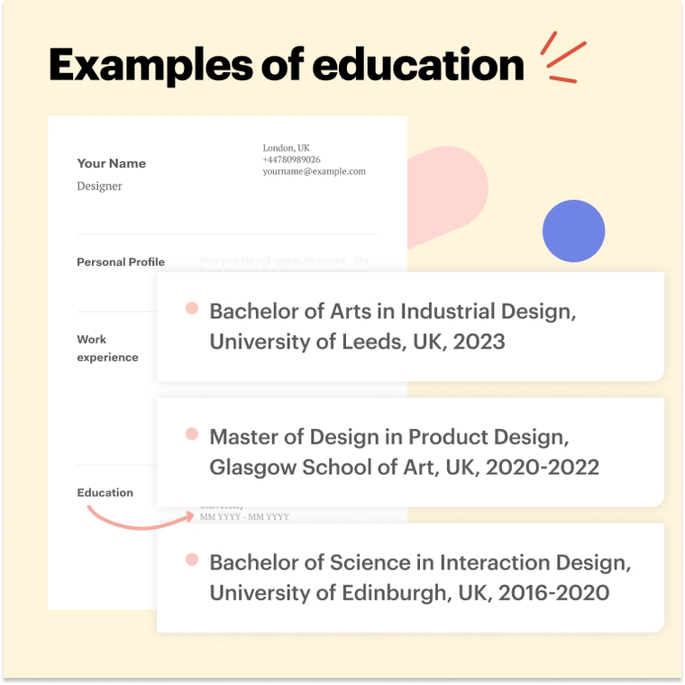 Examples of education for a designer CV