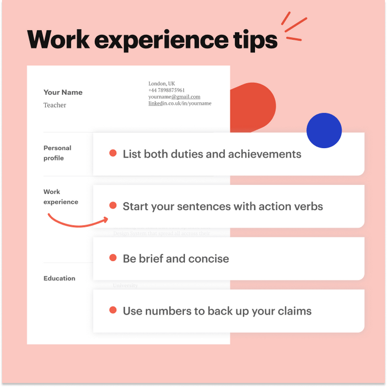 Teacher CV work experience