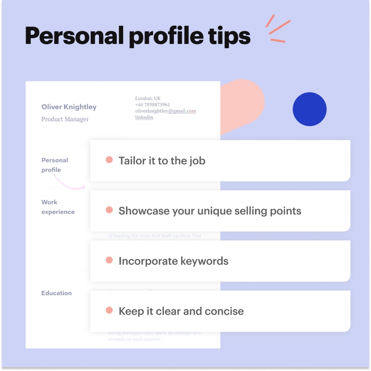 Product management CV personal profile