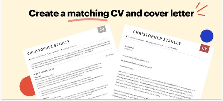 Matching Chef CV and cover letter template