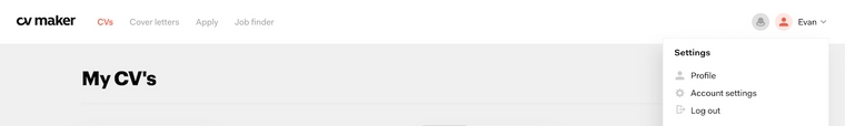 CVMaker - Account settings