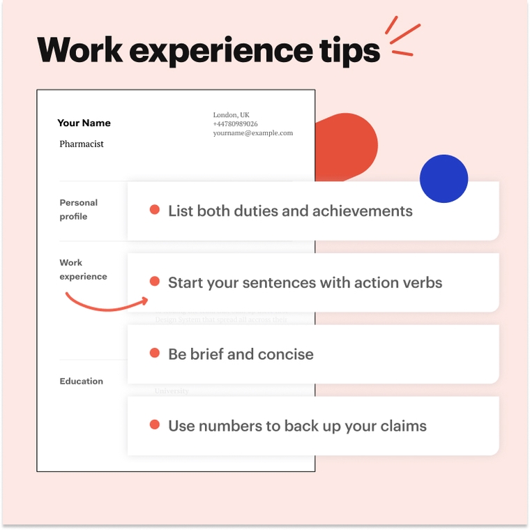 Pharmacist CV work experience tips